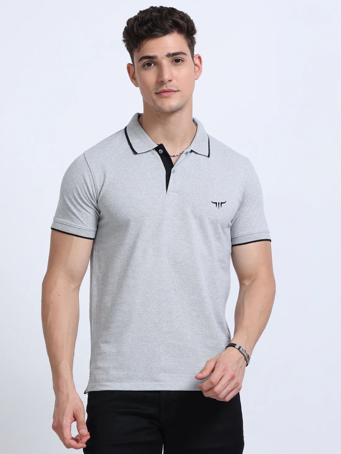 Titan Polo Tshirts – Grey Melange with Black Tipping