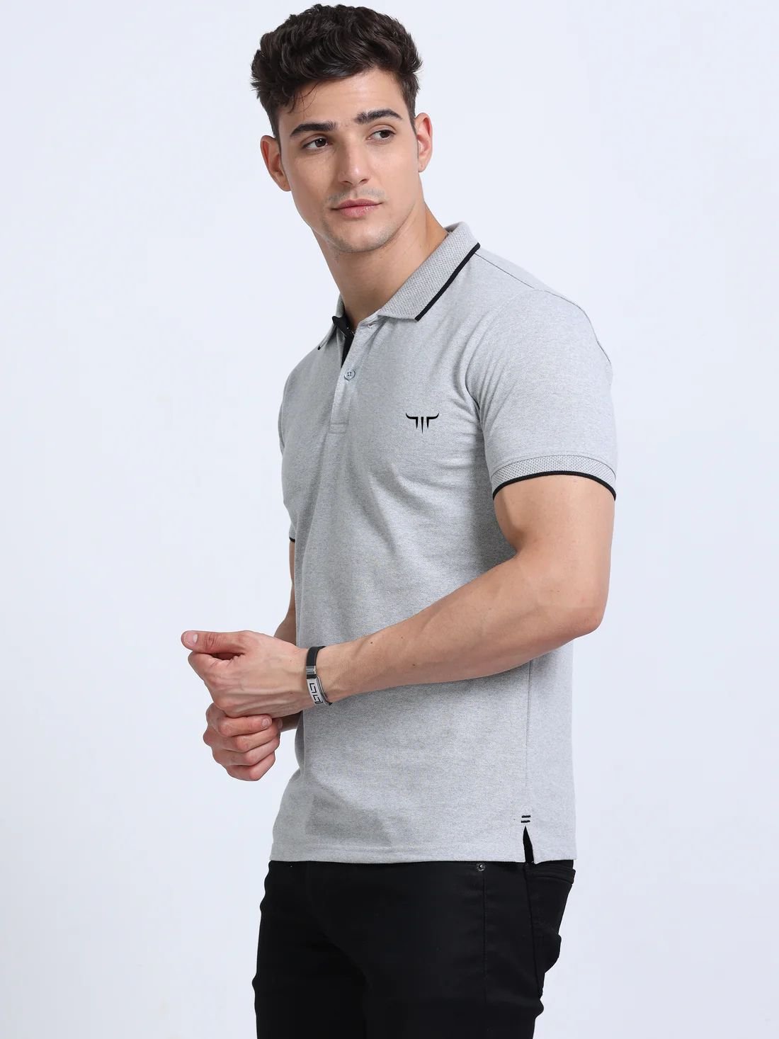 Titan Polo Tshirts – Grey Melange with Black Tipping