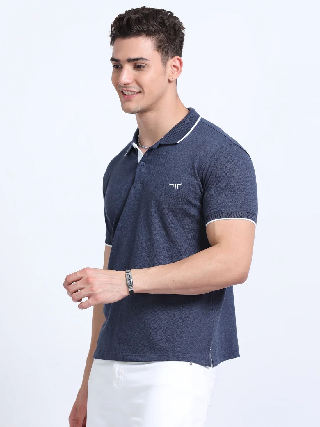 Titan Polo Tshirts – Navy Melange with White Tipping