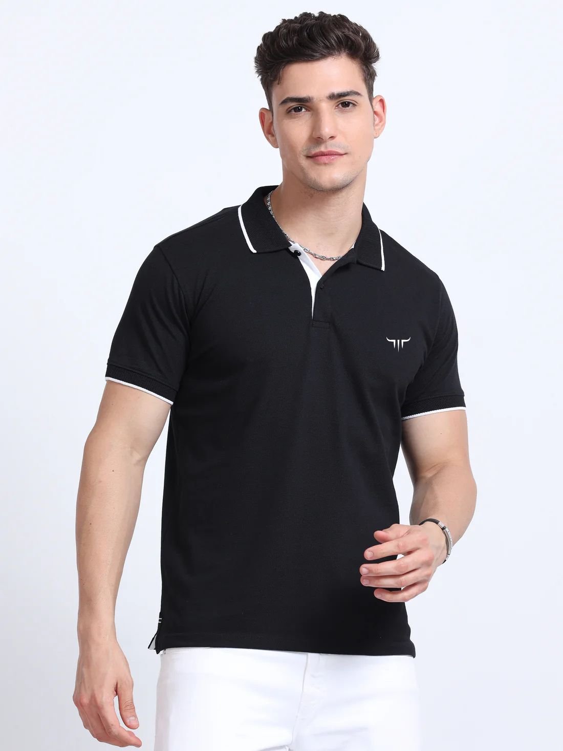 Titan Polo Tshirts – Black with White Tipping