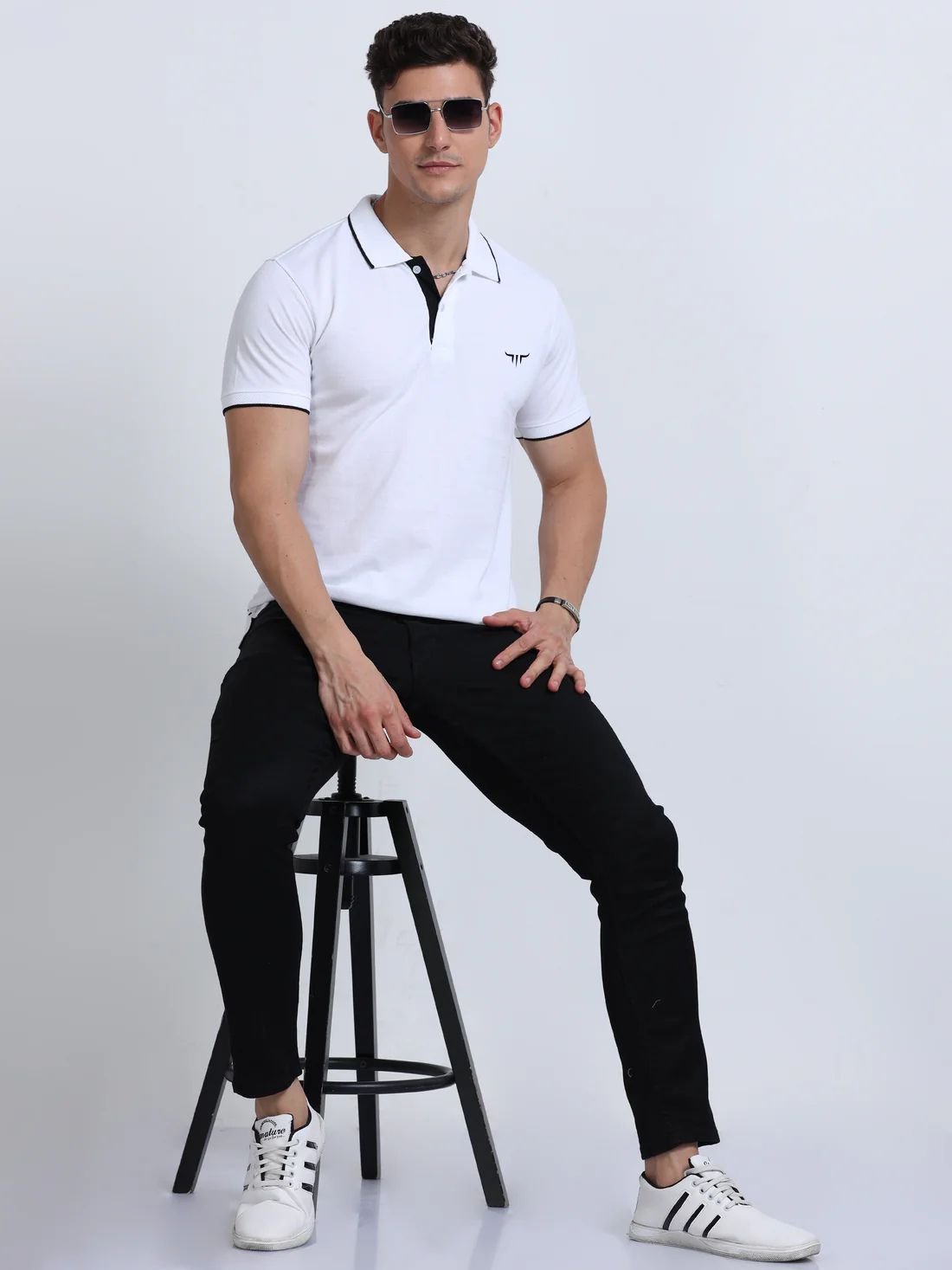 Titan Polo Tshirts - White with Black Tipping - Image 3