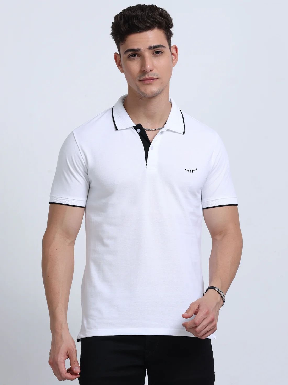 Titan Polo Tshirts – White with Black Tipping