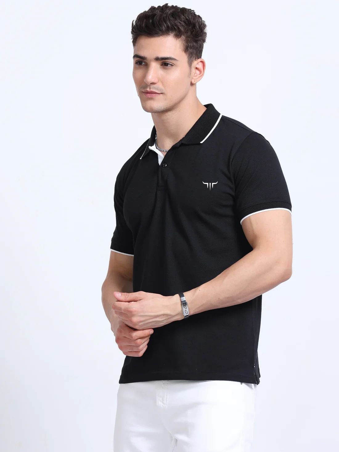 Titan Polo Tshirts – Black with White Tipping