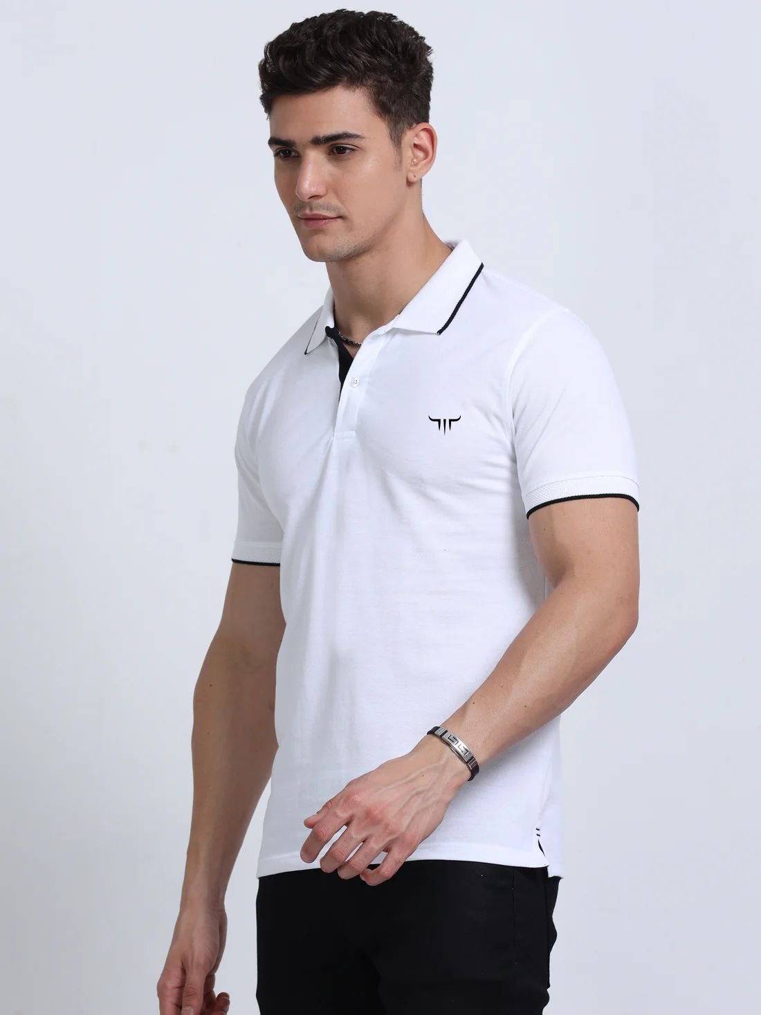 Titan Polo Tshirts – White with Black Tipping