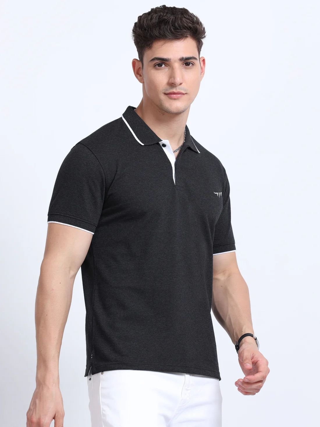 Titan Polo Tshirts - Charcoal with White Tipping - Image 4