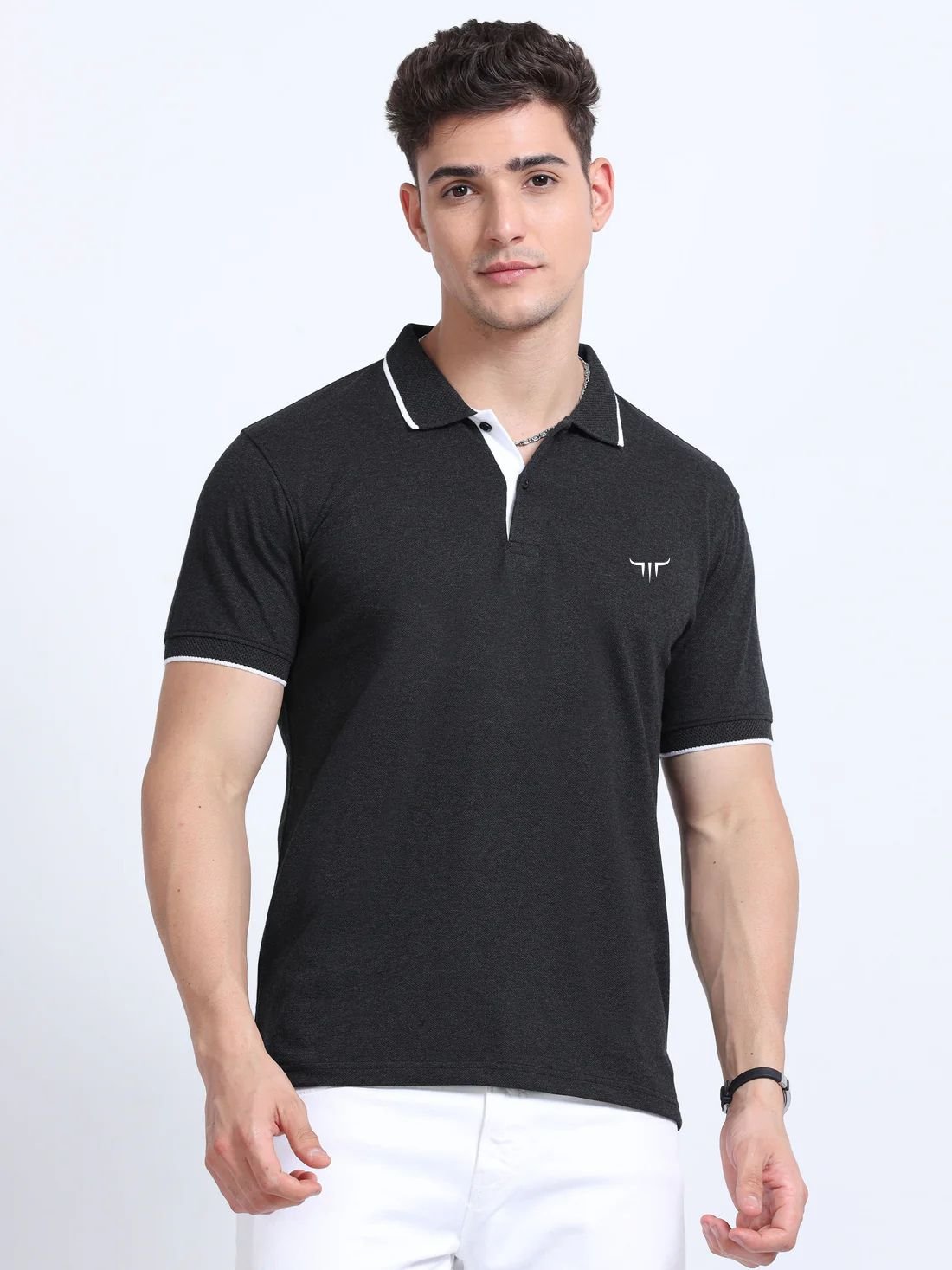 Titan Polo Tshirts – Charcoal with White Tipping