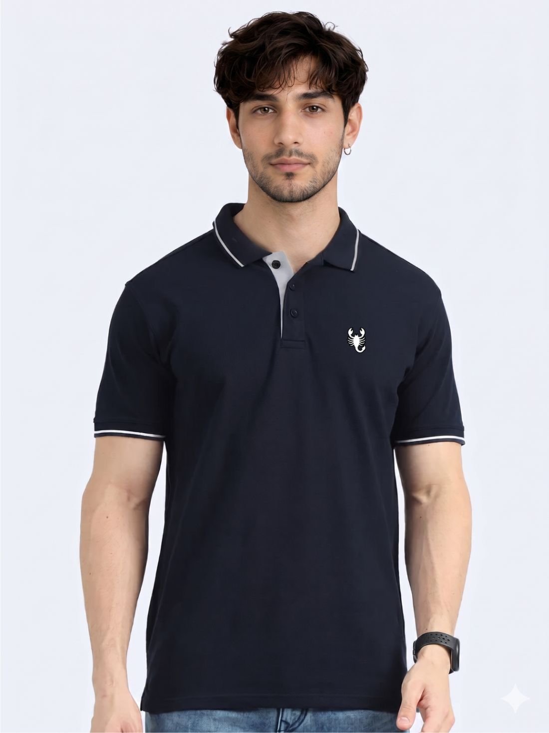 Wearock Sting – Navy Blue White Tipping Polo T-Shirt