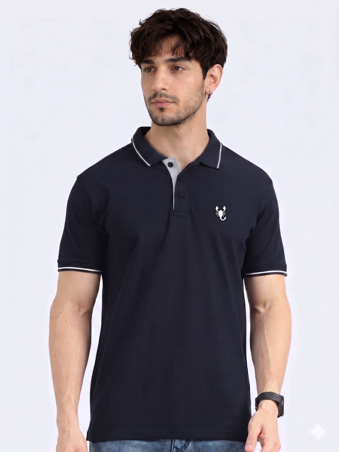 Wearock Sting – Navy Blue White Tipping Polo T-Shirt