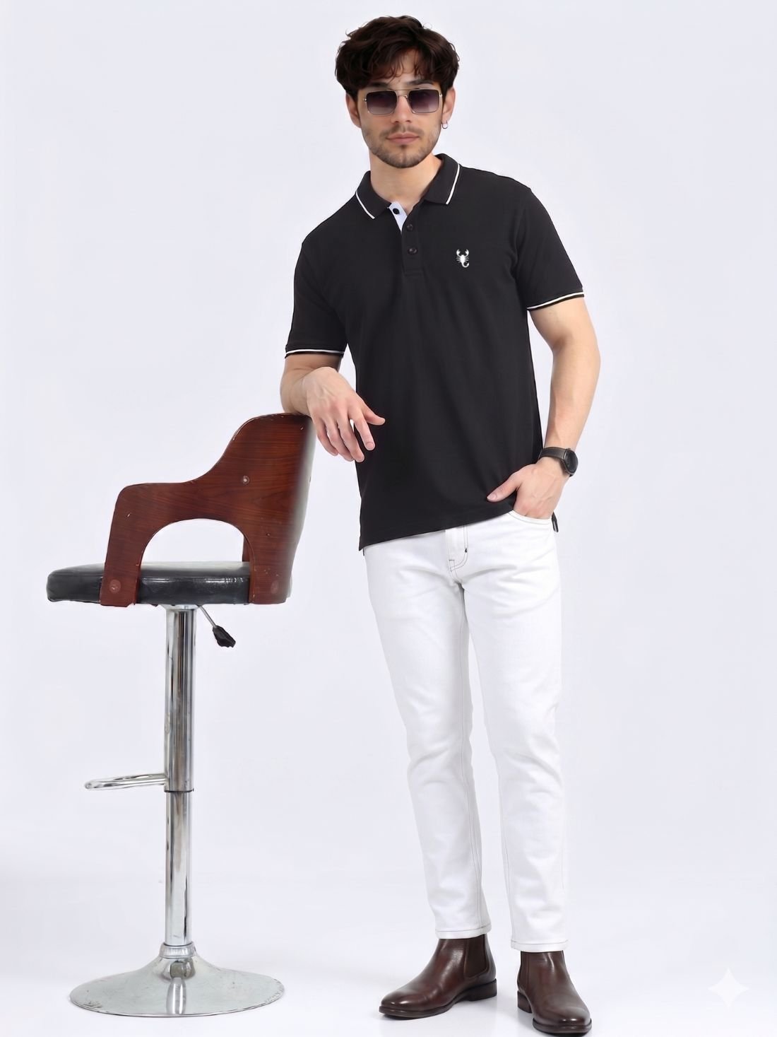 Wearock Sting - Black White Tipping Polo T-Shirt - Image 4
