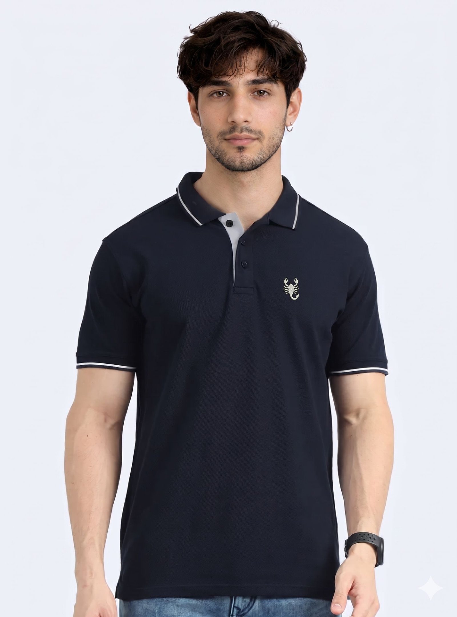 Wearock Sting – Navy Blue White Tipping Polo T-Shirt